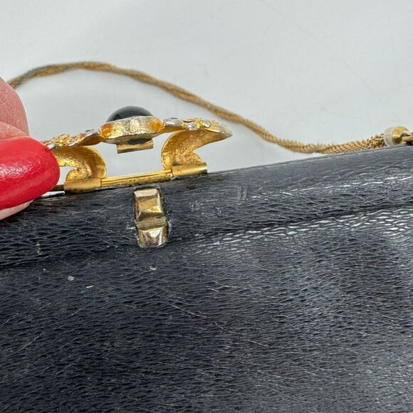 Vintage 50s-60s Rosenfeld Black‎ Leather Evening Clasp Bag - Picture 3 of 9